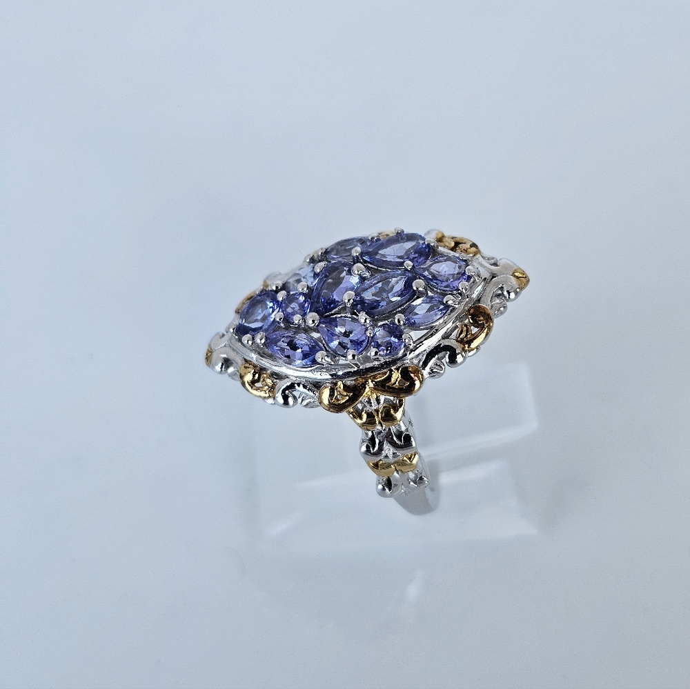 Natural Tanzanite Cluster Ring Sterling Silver Vermeil Size 7! - Picture 7 of 9